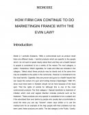 HOW FIRM CAN CONTINUE TO DO MARKETING IN FRANCE WITH THE EVIN LAW?