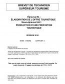 Epreuve E4 : élaboration de l'offre touristique Epreuve E4 : élaboration de l'offre touristique